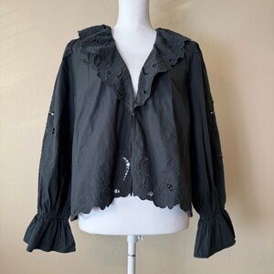 Free People Charcoal Eyelet Ruffle Blouse